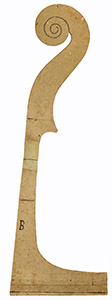 　图6 B型Stradivari大提琴的琴颈模板显示了传统的85度截止角 　　Museo CIVICO'ALA PONZONE'，意大利克雷莫纳